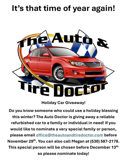 Holiday Car Giveaway 2025 - The Auto & Tire Doctor